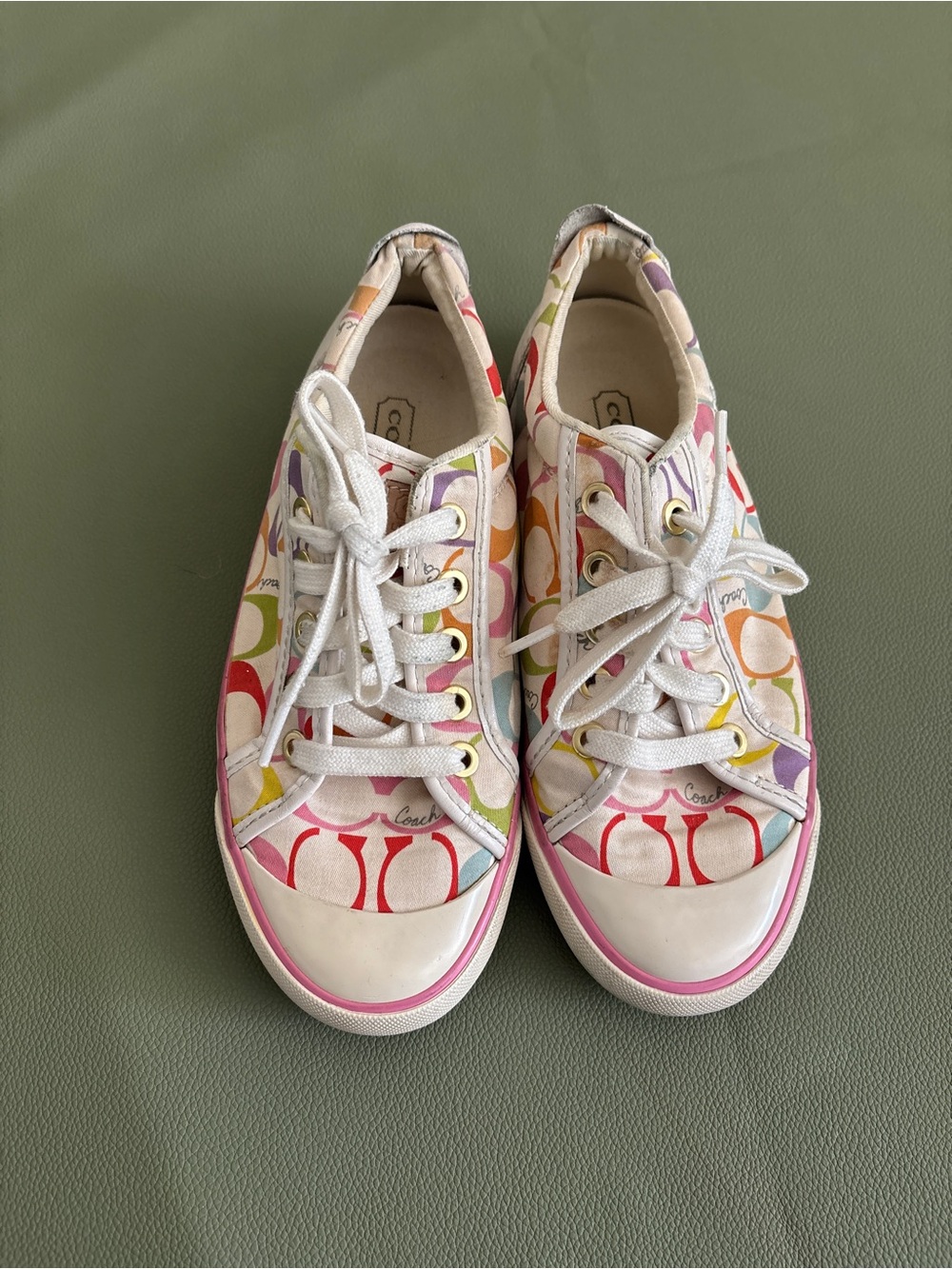 Coach Rainbow Signature Canvas Low-Top Sneakers with White Laces